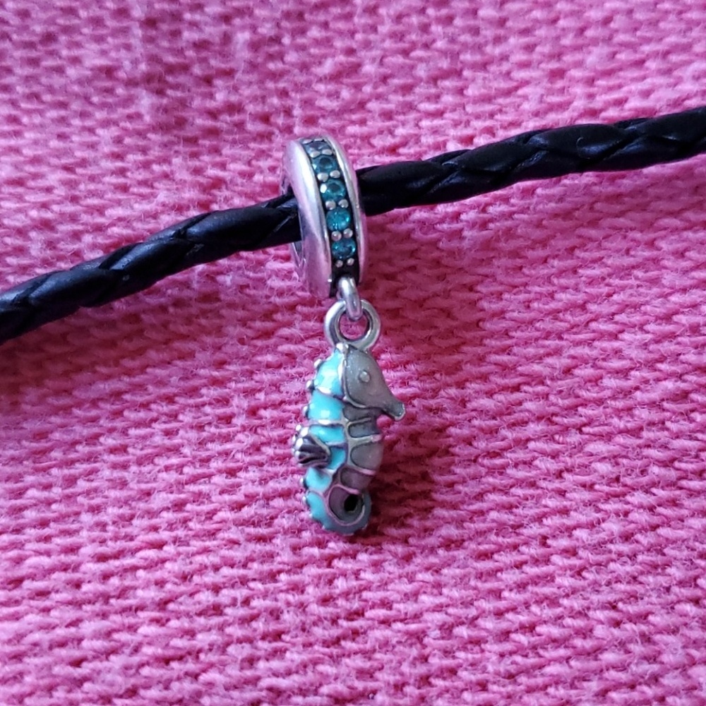 Pandora Sea Horse charm silver and aqua